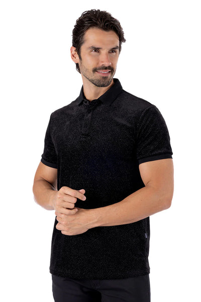 MEN BLACK/ BLACK SHINY RUSH RHINESTONE POLO SHIRT