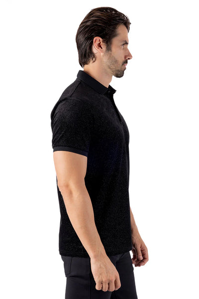 MEN BLACK/ BLACK SHINY RUSH RHINESTONE POLO SHIRT