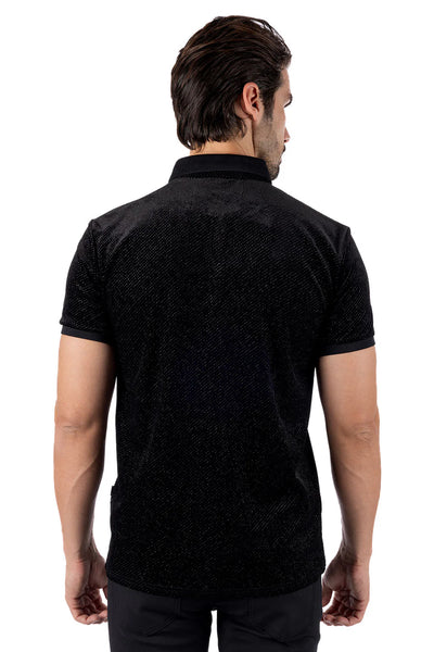 MEN BLACK/ BLACK SHINY RUSH RHINESTONE POLO SHIRT