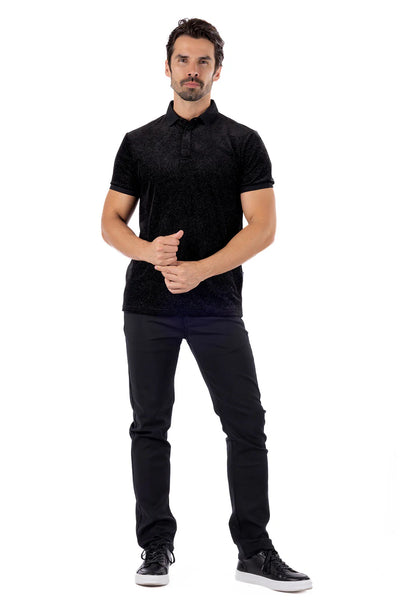 MEN BLACK/ BLACK SHINY RUSH RHINESTONE POLO SHIRT