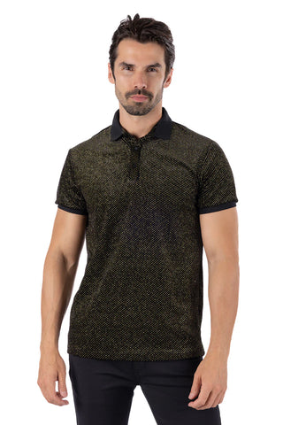 MEN BLACK/ GOLD SHINY RUSH RHINESTONE POLO SHIRT