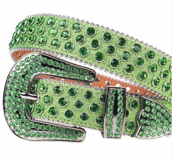 MEN GRASS GREEN RHINESTONE BELT