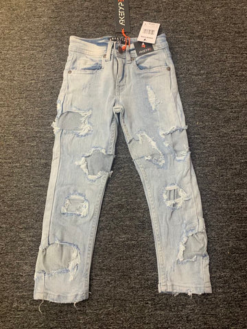 Little Kids Ice Blue Double Whisker/Rips Jeans