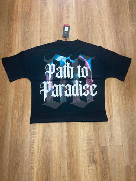 MEN BLACK DARK PARADISE RHINESTON DIGITAL PRINT CROP TEE