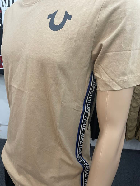 Men Travertine True Religion with Stitched in Blue/ Black Side Strip Tee