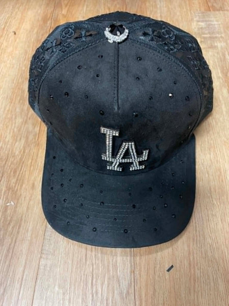 UNISEX BLACK/ BLACK METAL LA LOGO RHINESTONE SNAPBACK
