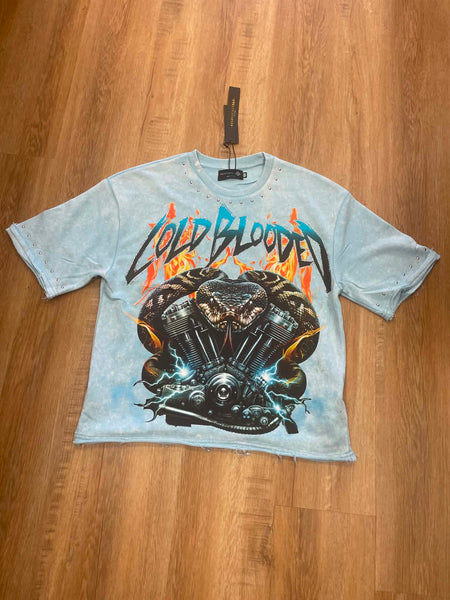 MEN COLD BLOODED LT. BLUE WASHED FRENCH TERRY CROP TEE