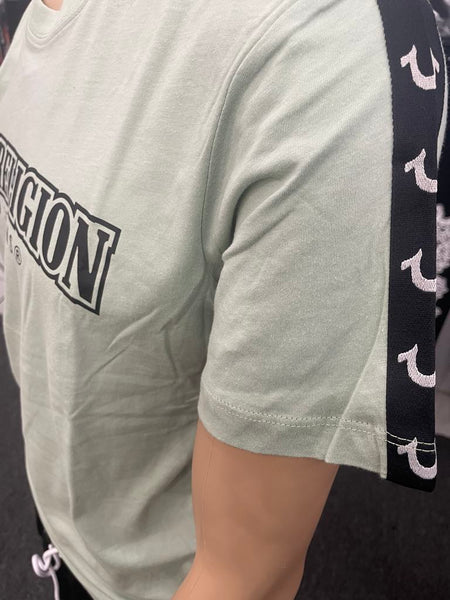 Men Frost Green True Religion with Black Shoulder Strip Tee