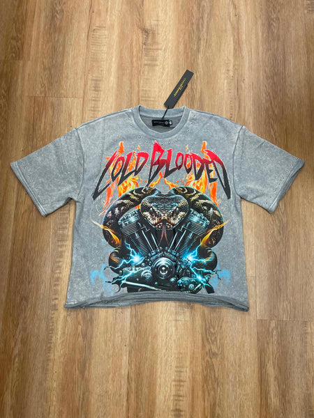 MEN COLD BLOODED LT. BLUE WASHED FRENCH TERRY CROP TEE