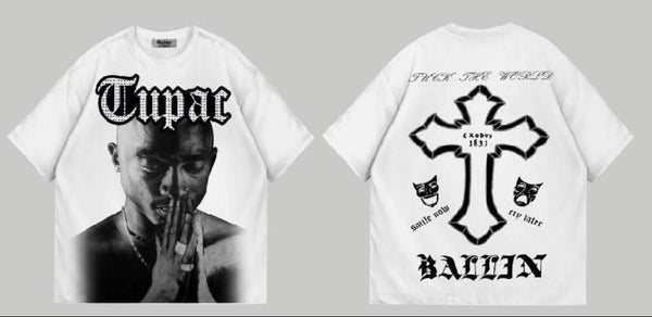 MEN WHITE TUPAC BACK LIFE RHINESTONE CROP TOP