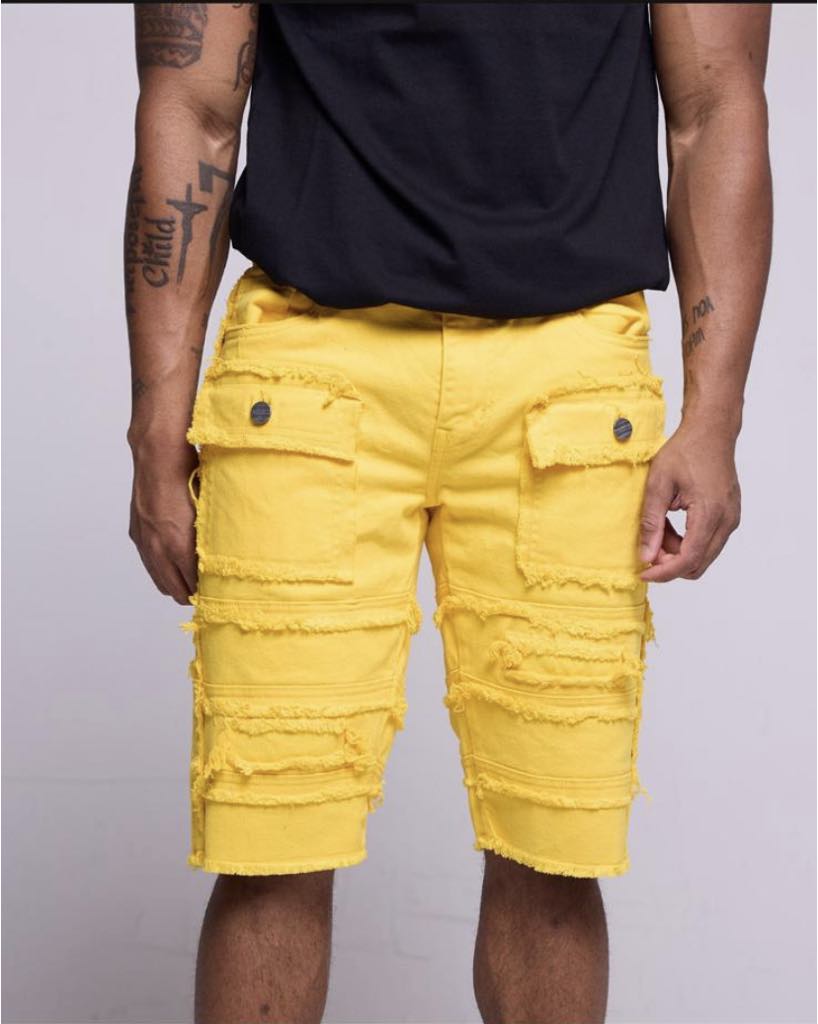 LITTLE KID'S YELLOW PATCHWORK DENIM SHORT