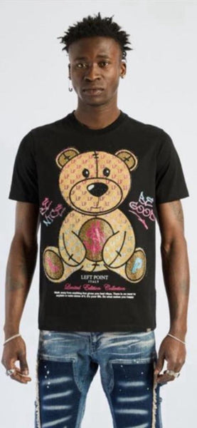 Men Black Be Nice Be Good Bear Rhinestone Tee