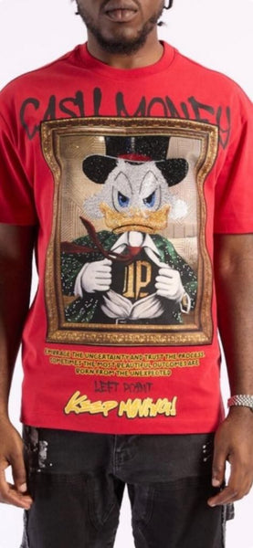 MEN RED KEEP MOVING DAFFY DUCK RHINESTONE TEE
