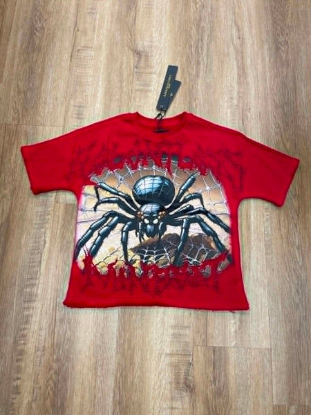 BOYS RED MOVE IN SILENCE RHINESTONE CROP TEE