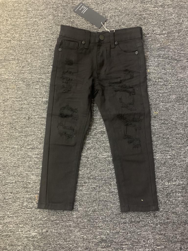 Little Kids Jet Black Damaged Stitching Skinny Fit Jeans