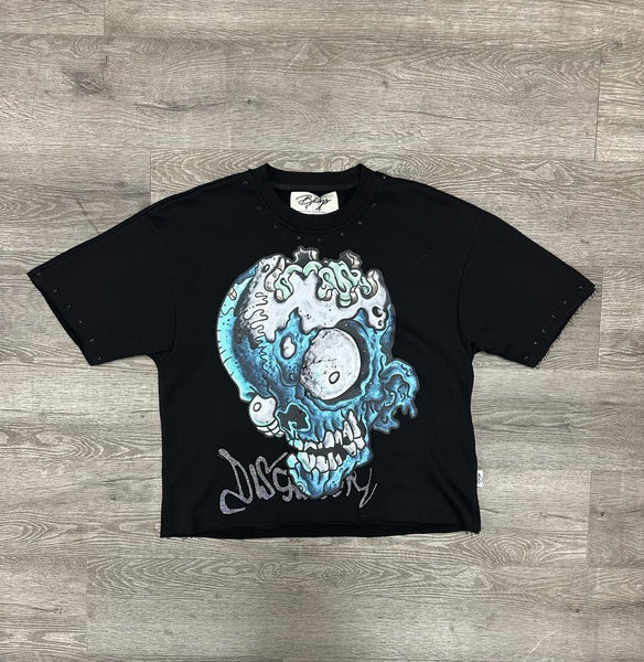 MEN BLACK "DISASTER" F-TERRY CROPPED TEE