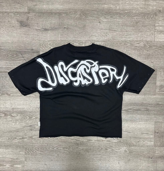 MEN BLACK "DISASTER" F-TERRY CROPPED TEE