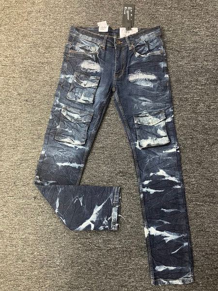 MEN S.BLUE SLIM COMBAT CARGO DENIM PANT