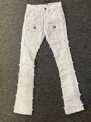 Kids White Patchwork True Stacked Denim Jean