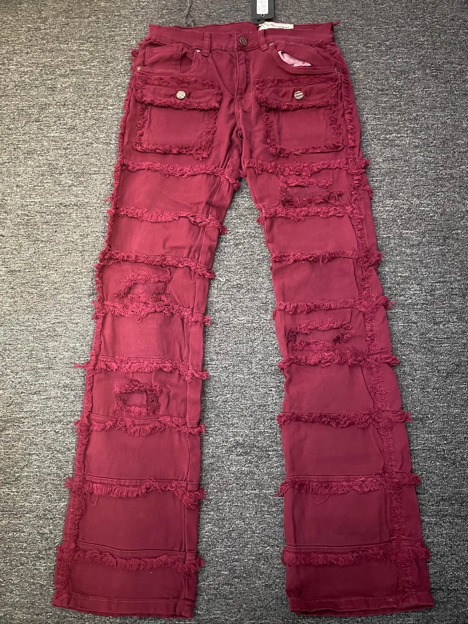 MEN'S BURGUNDY LAYER STACKED COLOR JEANS