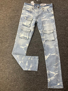 MEN ICE BLUE SLIM COMBAT CARGO DENIM PANT