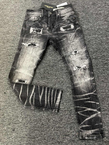 KIDS BLACK WASH RHINESTONE CUT JEANS