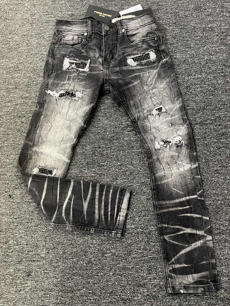 KIDS BLACK WASH RHINESTONE CUT JEANS