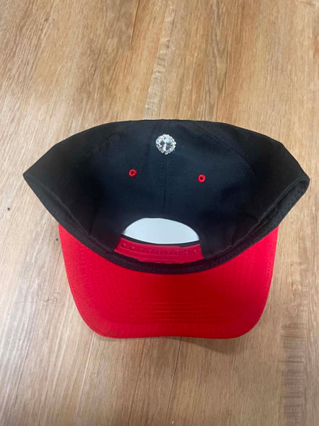 UNISEX BLACK/ RED METAL BULL LOGO BLUE RHINESTONE SNAPBACK