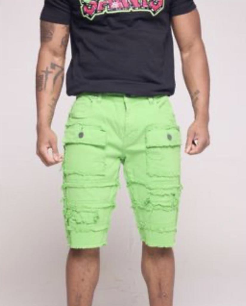 MEN LIME PATCHWORK DENIM SHORT