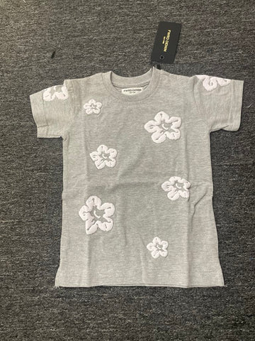 Little KID'S & KID'S GREY FLOWER S/SLV TEE