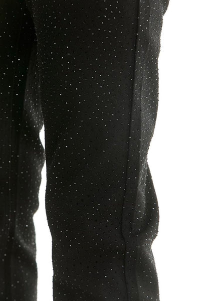 MEN KNDK BLACK TWILL RHINESTONE WITH CHAIN FLARE PANTS