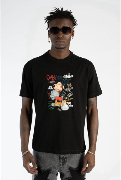Men Black Cash Mouse Left Point Rhinestone Tee