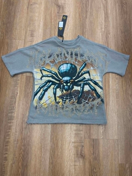 BOYS GREY MOVE IN SILENCE RHINESTONE CROP TEE