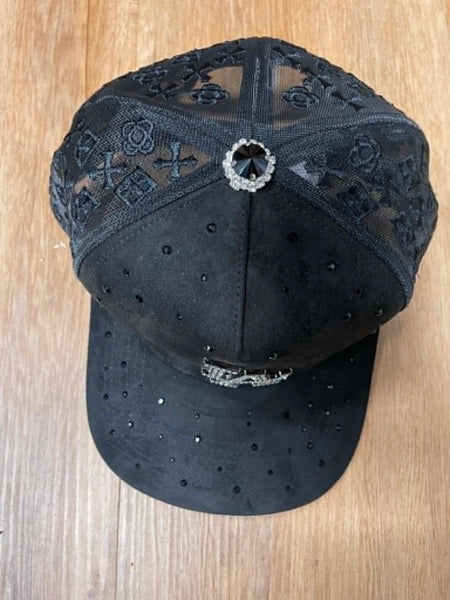 UNISEX BLACK/ BLACK METAL LA LOGO RHINESTONE SNAPBACK