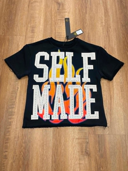 BOYS BLACK SELF MADE RHINESTONE CROP TEE