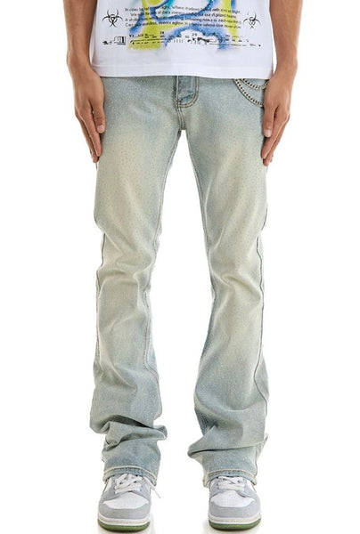 MEN KNDK LT. BLUE RHINESTONE WITH KEY CHAIN STACK PANTS