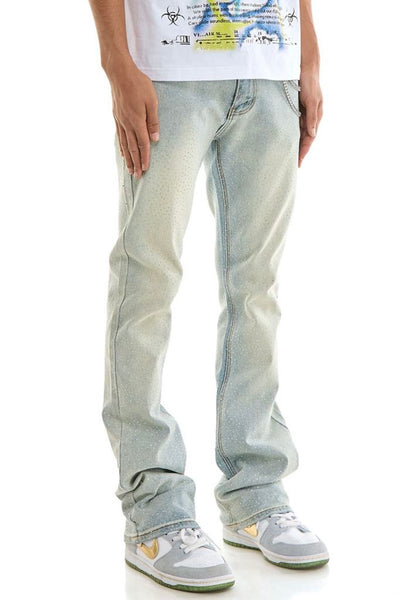MEN KNDK LT. BLUE RHINESTONE WITH KEY CHAIN STACK PANTS