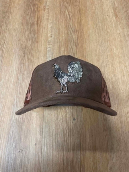 UNISEX BROWN METAL ROOSTER RHINESTONE SNAPBACK
