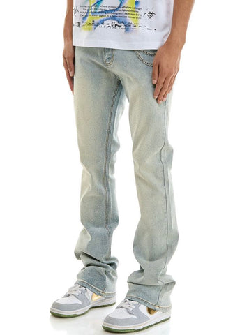 MEN KNDK LT. BLUE RHINESTONE WITH KEY CHAIN STACK PANTS