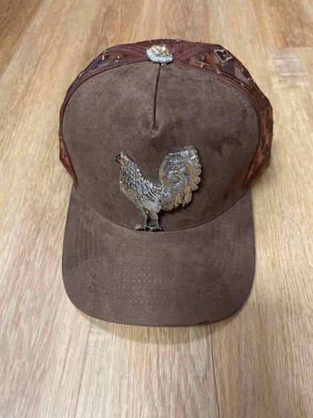 UNISEX BROWN METAL ROOSTER RHINESTONE SNAPBACK