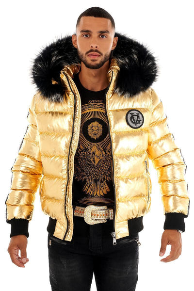 MEN GEORGE V GOLD WITH FUR HOOD GLITTERY PUFFER COAT