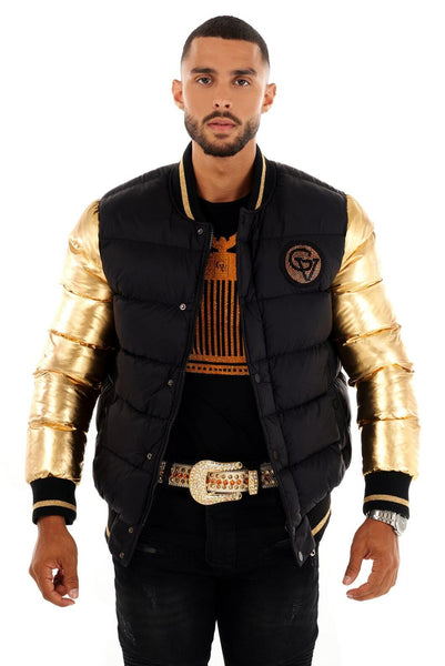 MEN GEORGE V BLACK WITH GOLD SLEEVES GLITTERY PUFFER COAT