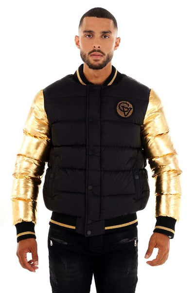 MEN GEORGE V BLACK WITH GOLD SLEEVES GLITTERY PUFFER COAT