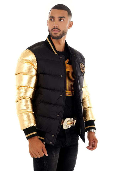 MEN GEORGE V BLACK WITH GOLD SLEEVES GLITTERY PUFFER COAT