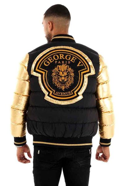 MEN GEORGE V BLACK WITH GOLD SLEEVES GLITTERY PUFFER COAT