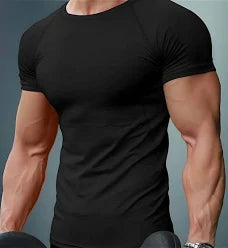 MEN PLUS SIZE SOLID BLACK PLAIN TEE