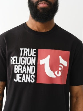 MEN BLACK/ RED TRUE RELIGION RELAXED SS CHAIN EMBRO TEE