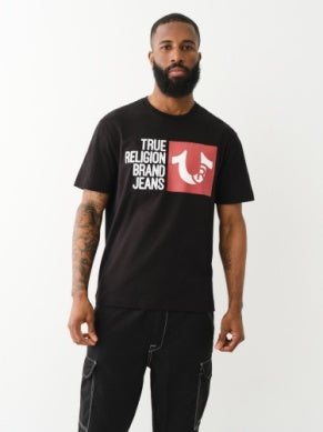 MEN BLACK/ RED TRUE RELIGION RELAXED SS CHAIN EMBRO TEE