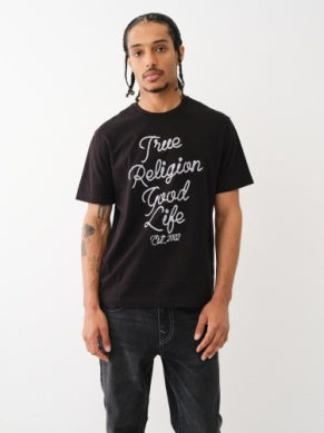 MEN BLACK TRUE RELIGION RELAXED ROPE EMBRO TEE