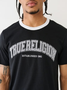 Men True Religion jet Black College Embroidery Ringer Tee